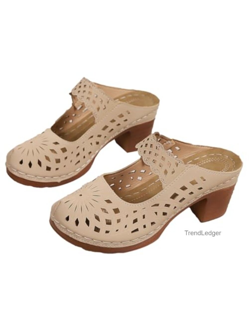 Women's Faux Leather Closed Toe Chunky Heel Mules Slip On Sandals